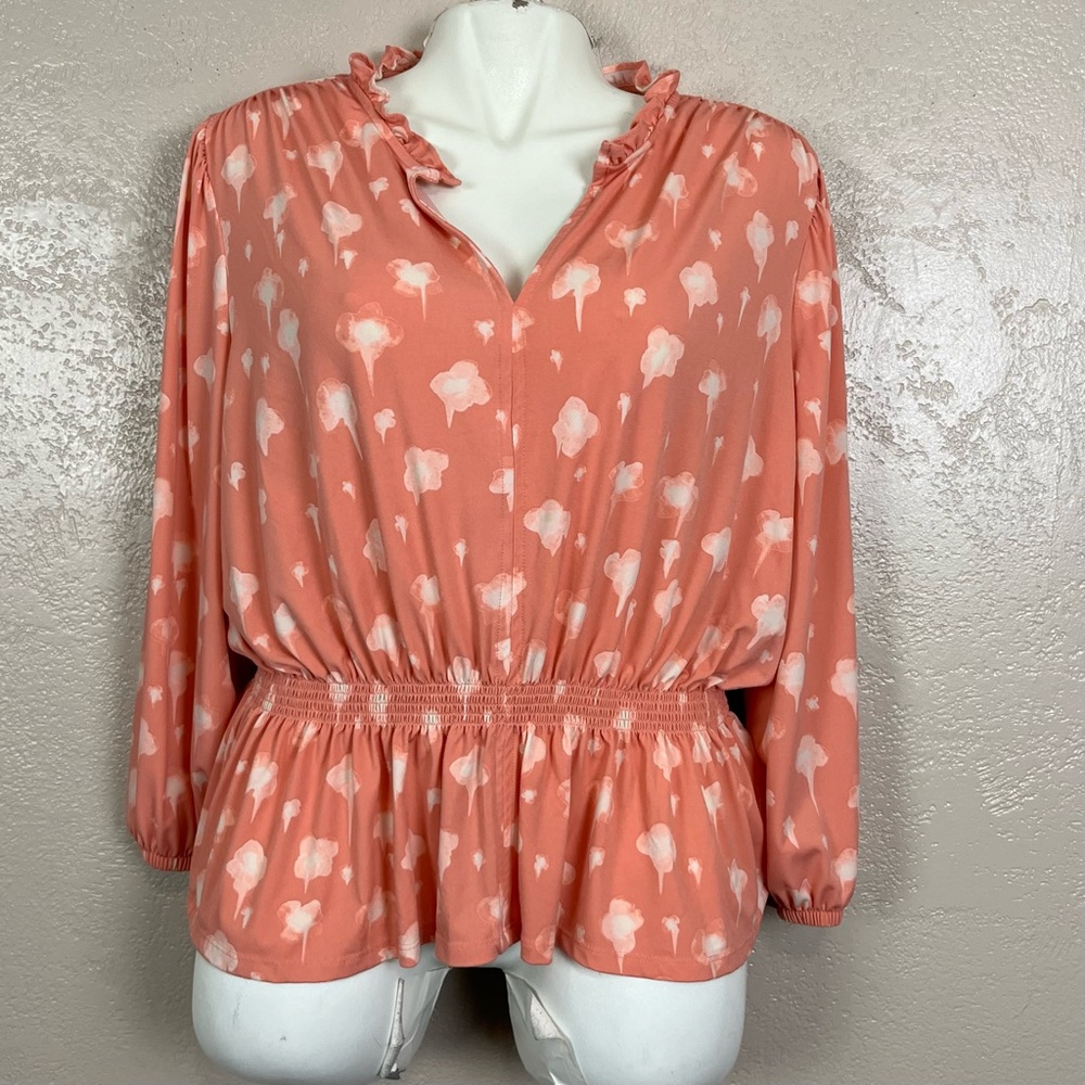 Simply Vera Vera Wang Women‎ Pink Long Sleeve V-neck Blouse Size XL